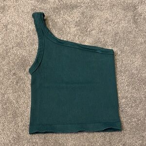Nikibiki One-Shoulder Ribbed Teal Crop Top